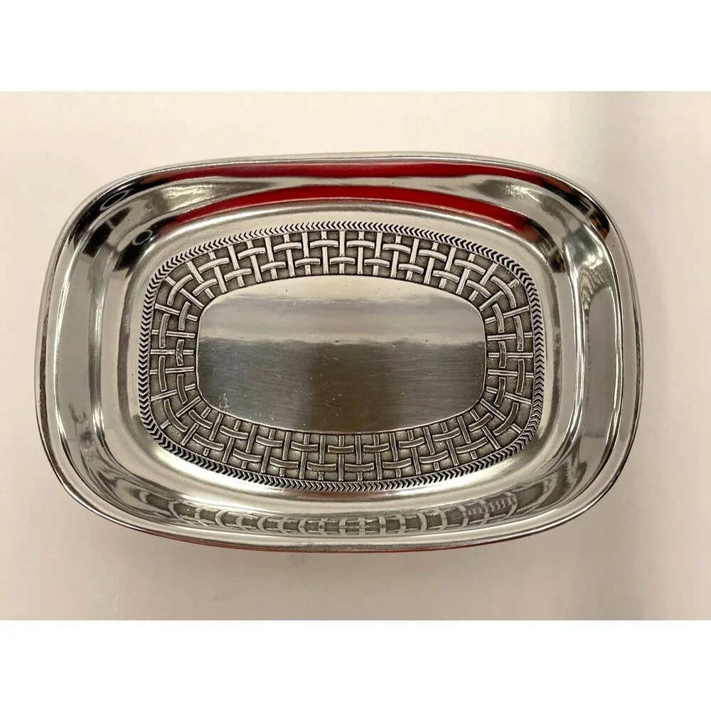 Vintage RWP WILTON Armetale Pewter-Style Basket Weave Bread/Serving Tray 9